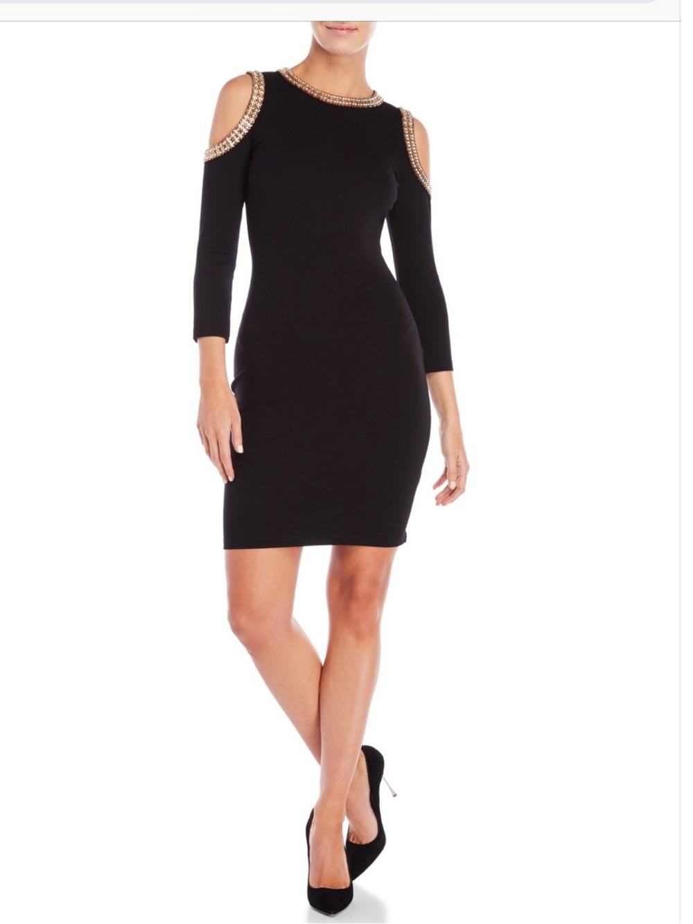 Black Gold detail Beaded Neckline Cold Shoulder Midi Dress -Large 
NEW